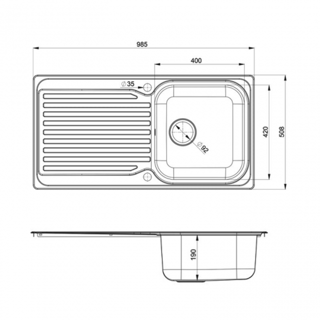 Rangemaster Sedona  1.0 Bowl Inset Kitchen Sink with Waste Kit 985mm L x 508mm W - Stainless Steel