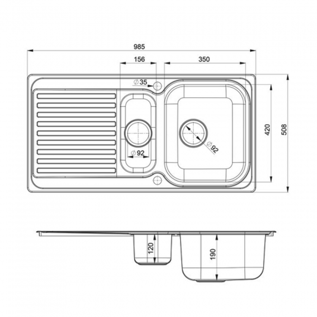 Rangemaster Sedona  1.5 Bowl Inset Kitchen Sink with Waste Kit 985mm L x 508mm W - Stainless Steel