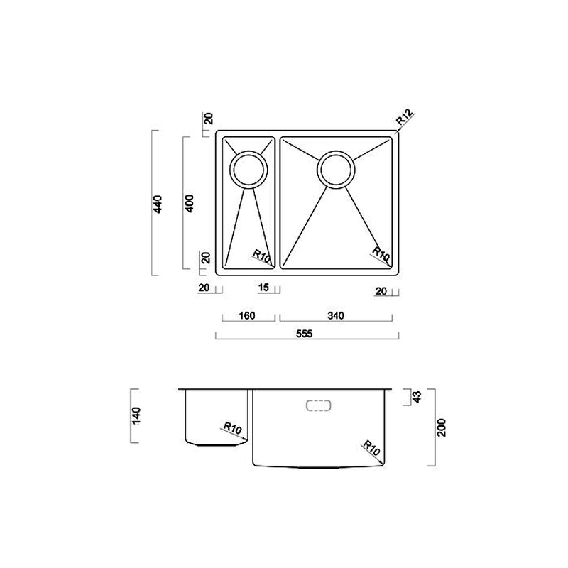 Rangemaster Spectra 1.5 Bowl Kitchen Sink LH & Waste Kit 555mm L x 440mm W - Graphite