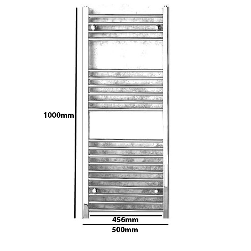 Redroom Elan Straight Heated Towel Rail 1000mm H x 500mm W - Chrome  | Dimension Image