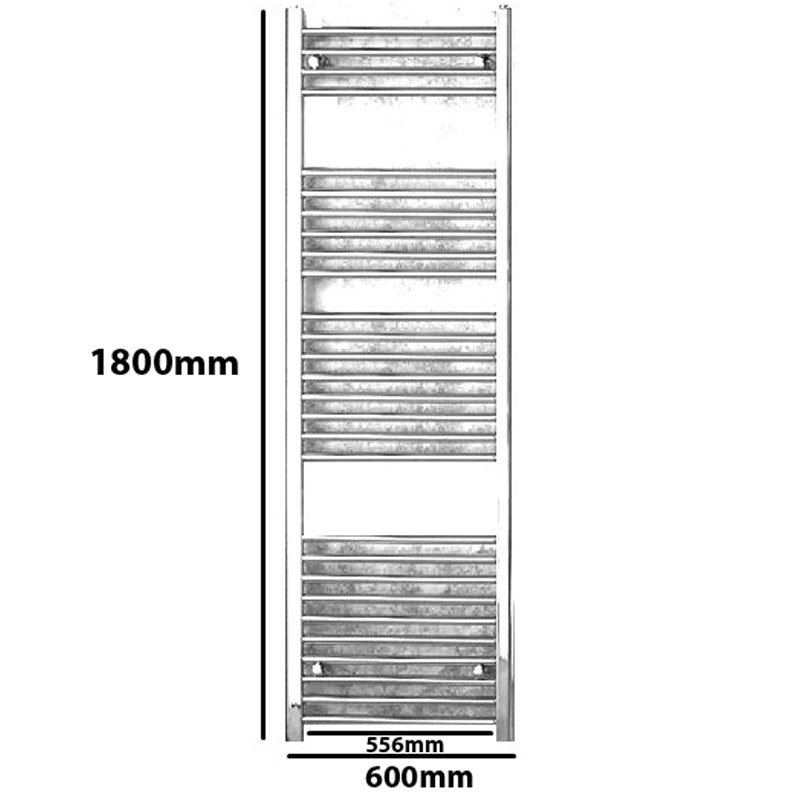 Redroom Elan Straight Heated Towel Rail 1800mm H x 600mm W - Chrome  | Dimension Image