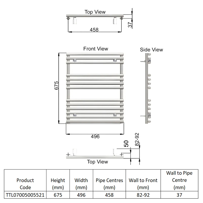 Redroom TT Lux Designer Heated Towel Rail 675mm H x 496mm W - Quartz White