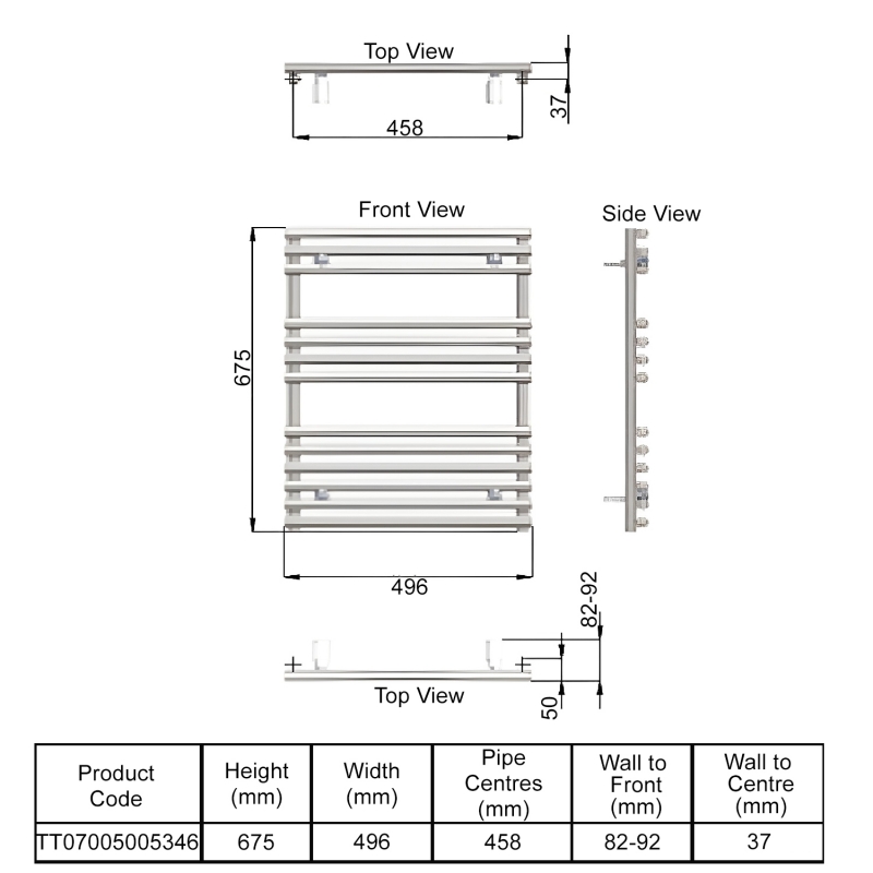 Redroom TT Designer Heated Towel Rail 675mm H x 496mm W - Anthracite