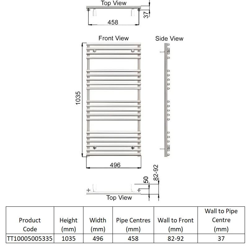 Redroom TT Designer Heated Towel Rail 1035mm H x 496mm W - Titane