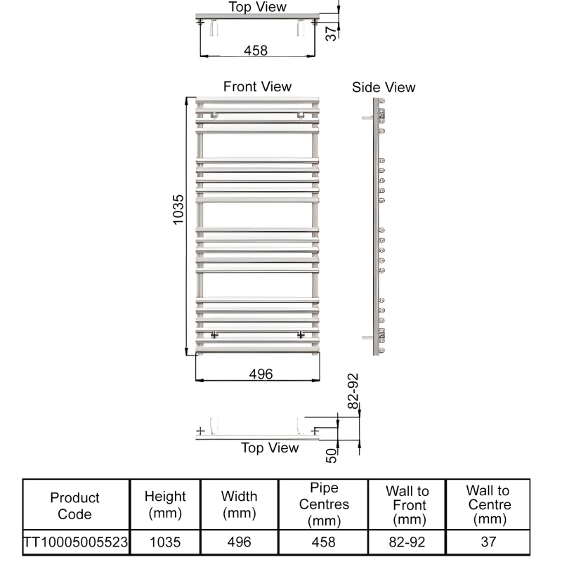 Redroom TT Designer Heated Towel Rail 1035mm H x 496mm W - Quartz Beige