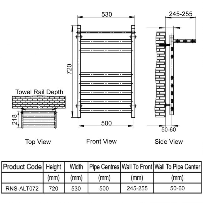 Reina Alento Designer Heated Towel Rail 720mm H x 530mm W Polished Stainless Steel
