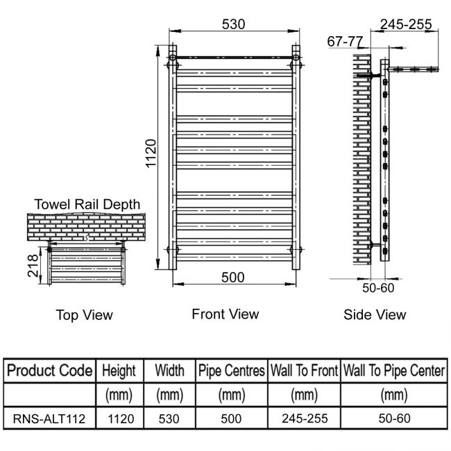 Reina Alento Designer Heated Towel Rail 1120mm H x 530mm W Polished Stainless Steel