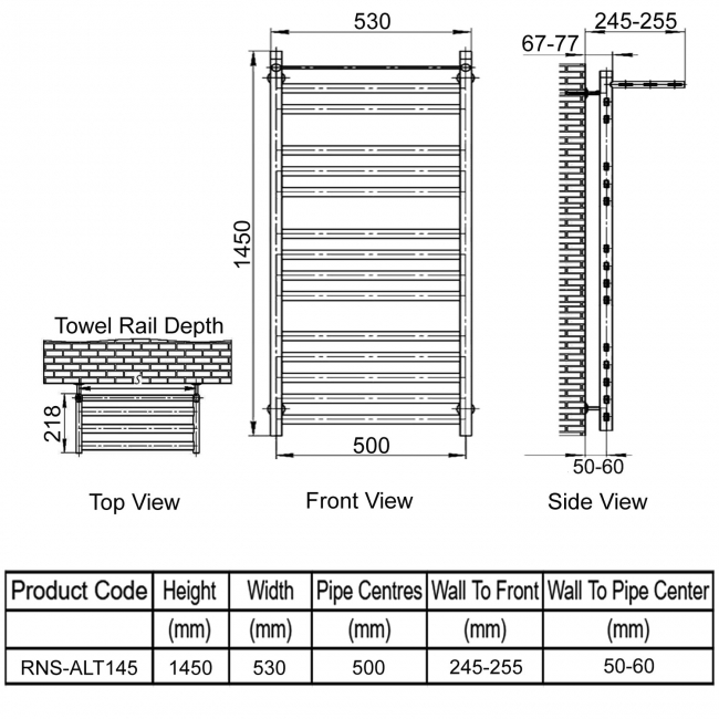 Reina Alento Designer Heated Towel Rail 1450mm H x 530mm W Polished Stainless Steel