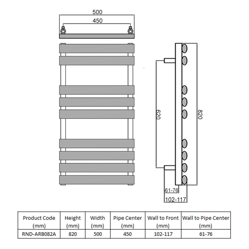 Reina Arbori Designer Heated Towel Rail 820mm H x 500mm W Anthracite