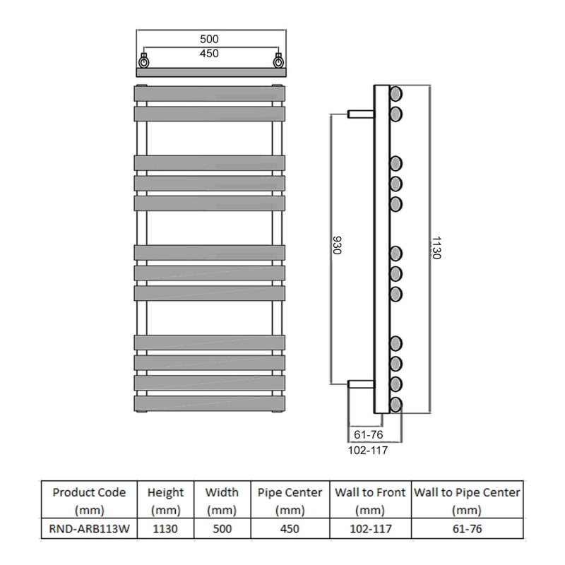 Reina Arbori Designer Heated Towel Rail 1130mm H x 500mm W White