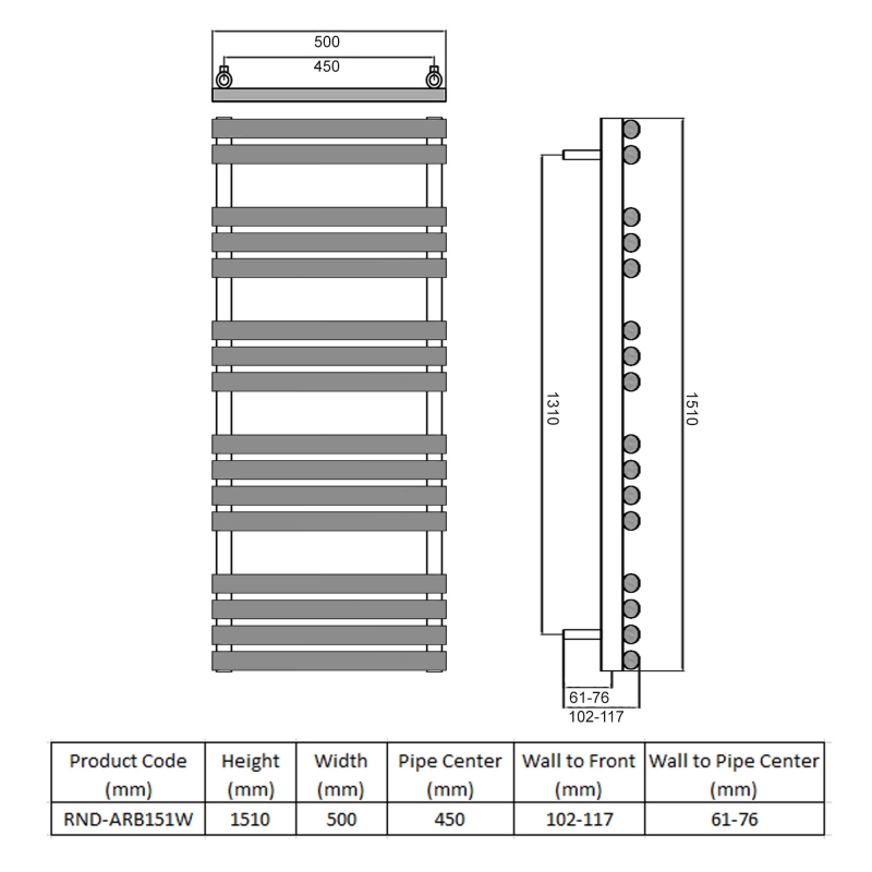 Reina Arbori Designer Heated Towel Rail 1510mm H x 500mm W White