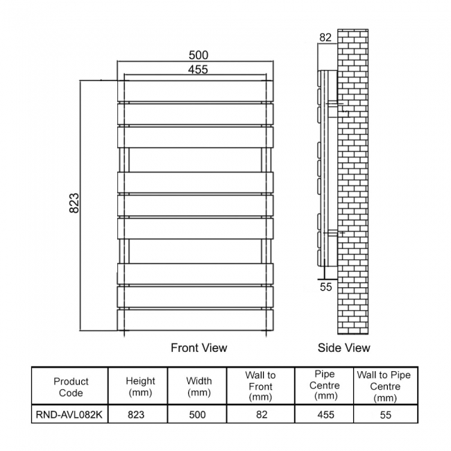 Reina Avola Flat Panel Heated Towel Rail 823mm H x 500mm W - Black