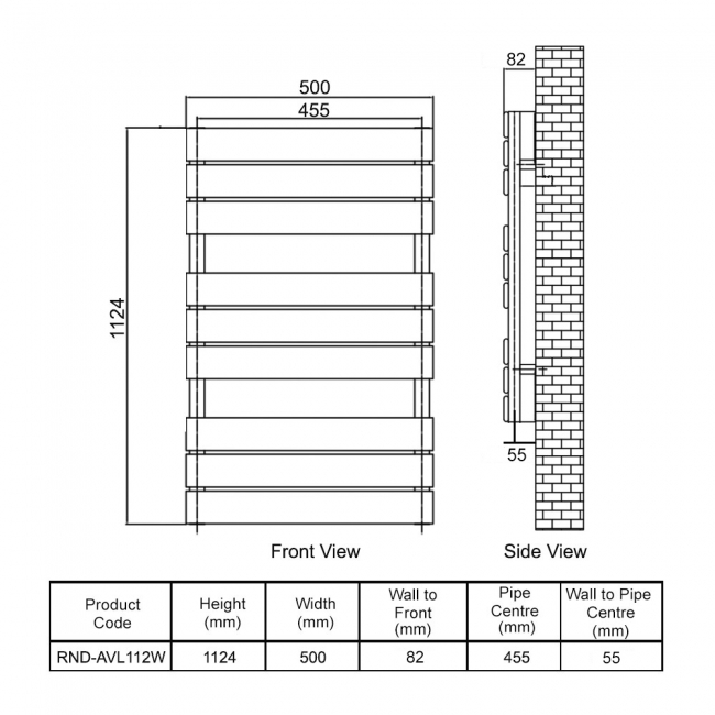 Reina Avola Flat Panel Heated Towel Rail 1124mm H x 500mm W - White