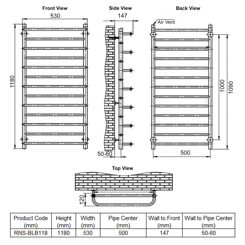 Reina Belbo Designer Heated Towel Rail 1180mm H x 530mm W Polished Stainless Steel