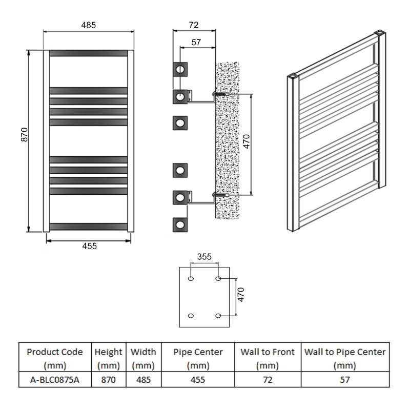 Reina Bolca Designer Heated Towel Rail 870mm H x 485mm W Anthracite