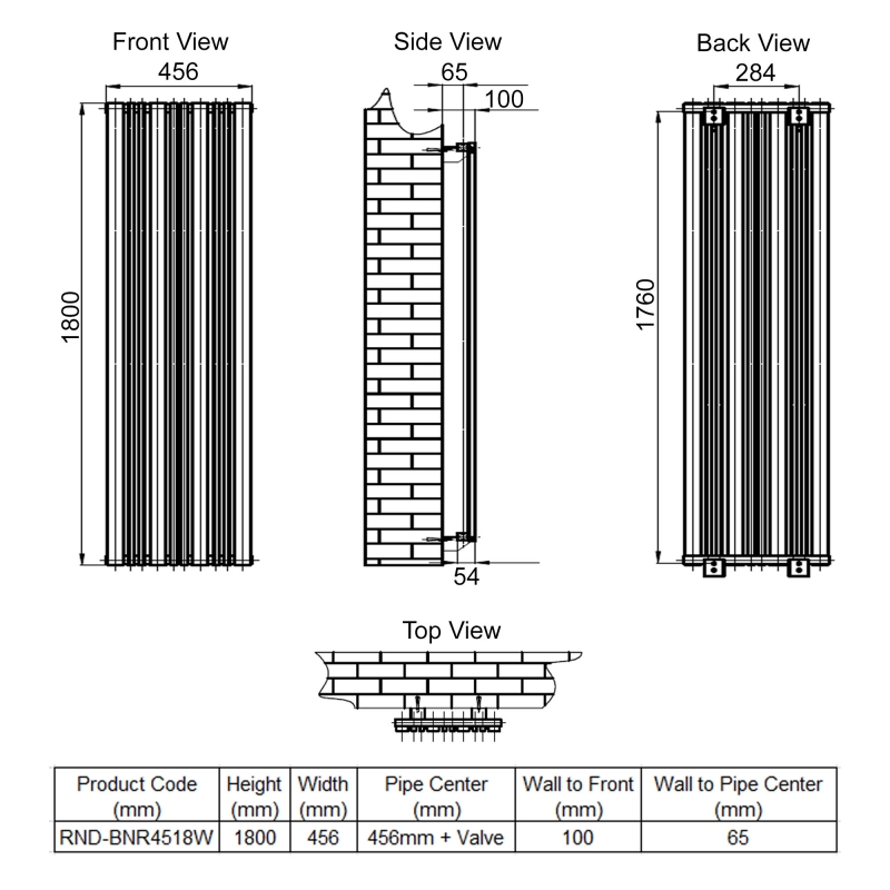 Reina Bonera Designer Vertical Radiator 1800mm H x 456mm W White