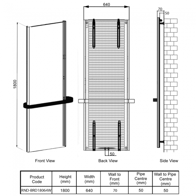Reina Borda Vertical Designer Radiator 1800mm H x 640mm W - White Texture