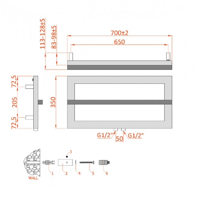 Reina Breno Designer Heated Towel Rail 350mm H x 720mm W Chrome