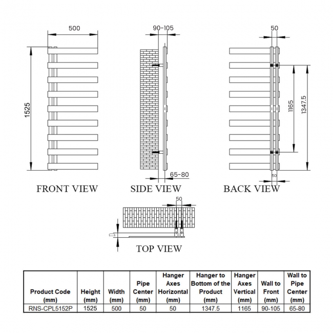 Reina Capelli Heated Towel Rail 1525mm H x 500mm W Polished Stainless Steel