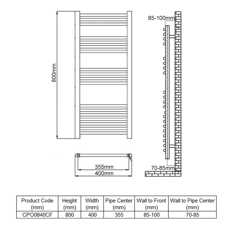 Reina Capo Straight Heated Towel Rail 800mm H x 400mm W Chrome
