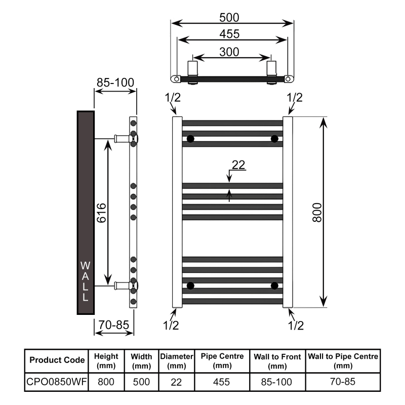 Reina Capo White Electric Towel Rail 800mm High x 500mm Wide (+ Chrome Thermostatic Touch Element)