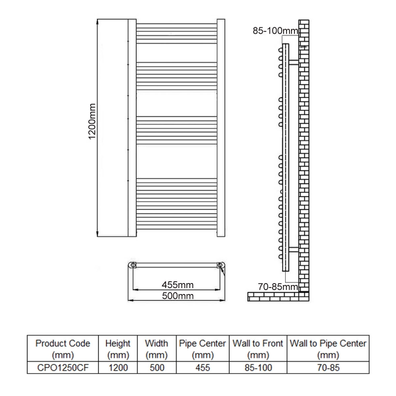 Reina Capo Straight Heated Towel Rail 1200mm H x 500mm W Chrome