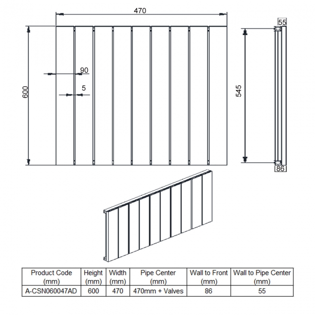 Reina Casina Double Horizontal Aluminium Radiator 600mm H x 470mm W Anthracite
