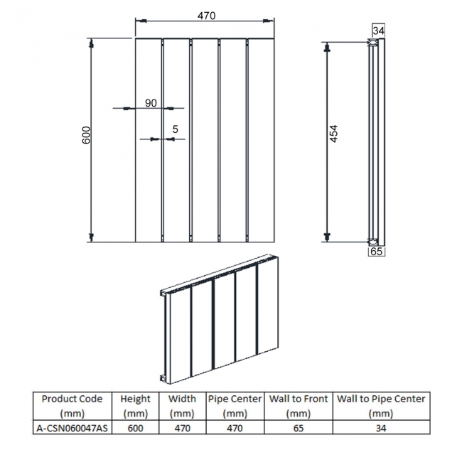 Reina Casina Single Horizontal Aluminium Radiator 600mm H x 470mm W Anthracite