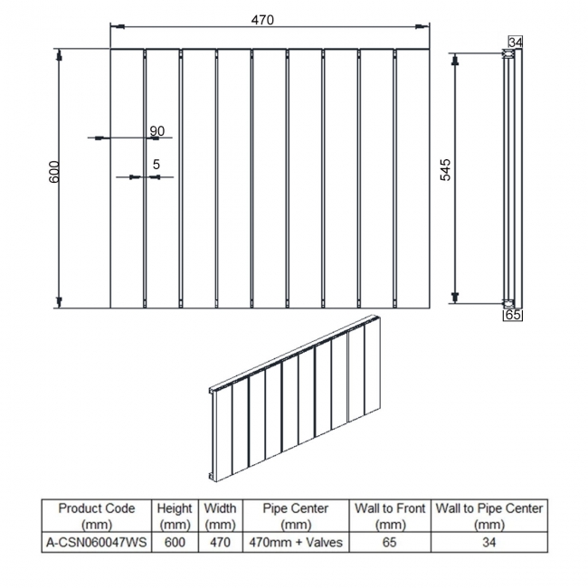 Reina Casina Single Horizontal Aluminium Radiator 600mm H x 470mm W White