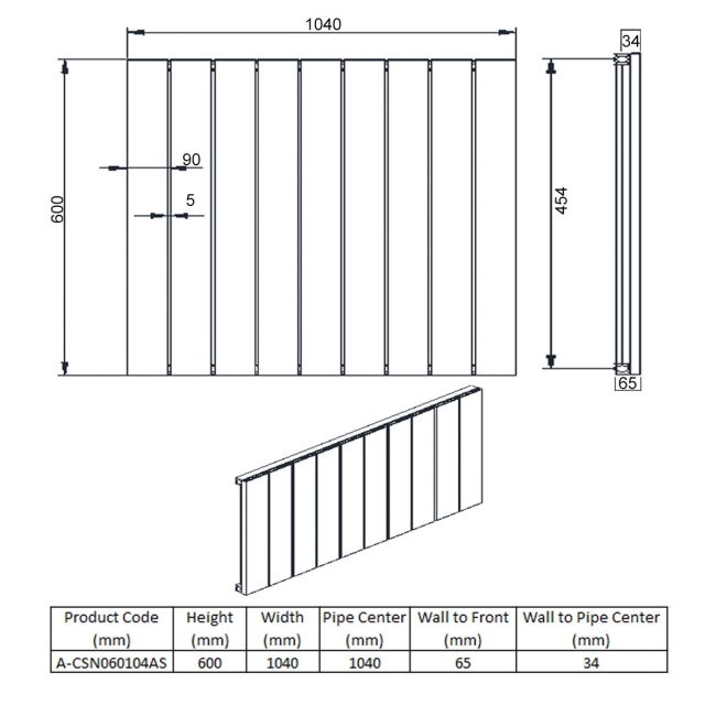Reina Casina Single Horizontal Aluminium Radiator 600mm H x 1040mm W Anthracite