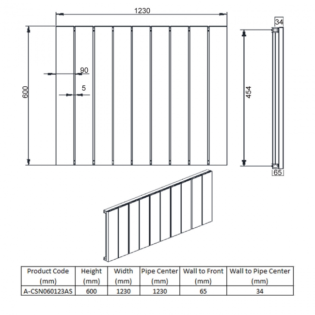 Reina Casina Single Horizontal Aluminium Radiator 600mm H x 1230mm W Anthracite