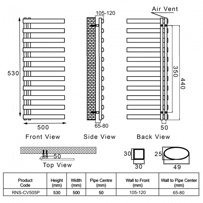 Reina Cavo Designer Heated Towel Rail 530mm H x 500mm W Polished Stainless Steel