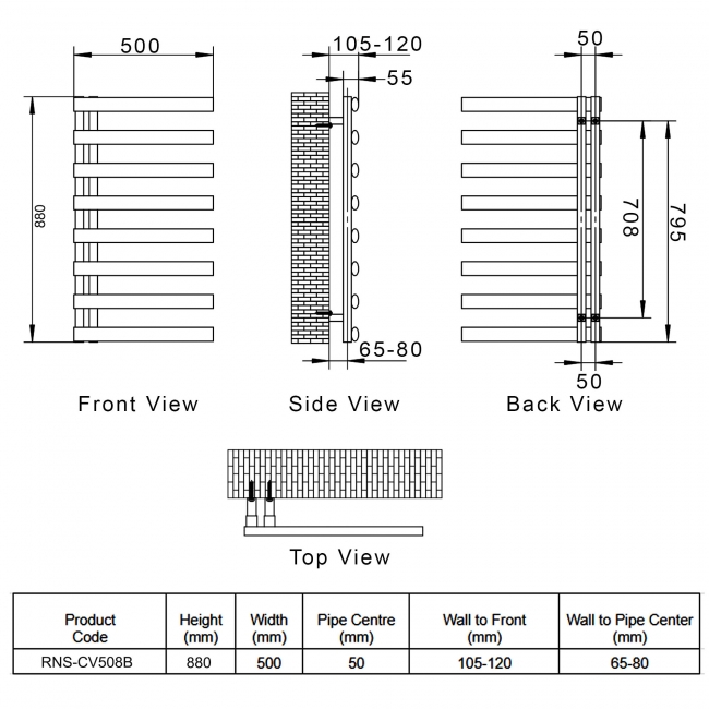 Reina Cavo Designer Heated Towel Rail 880mm H x 500mm W Brushed Stainless Steel