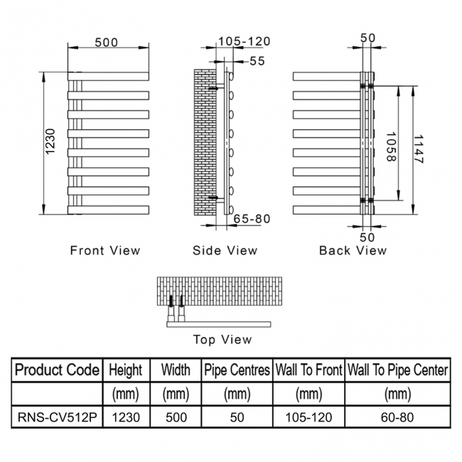 Reina Cavo Designer Heated Towel Rail 1230mm H x 500mm W Polished Stainless Steel