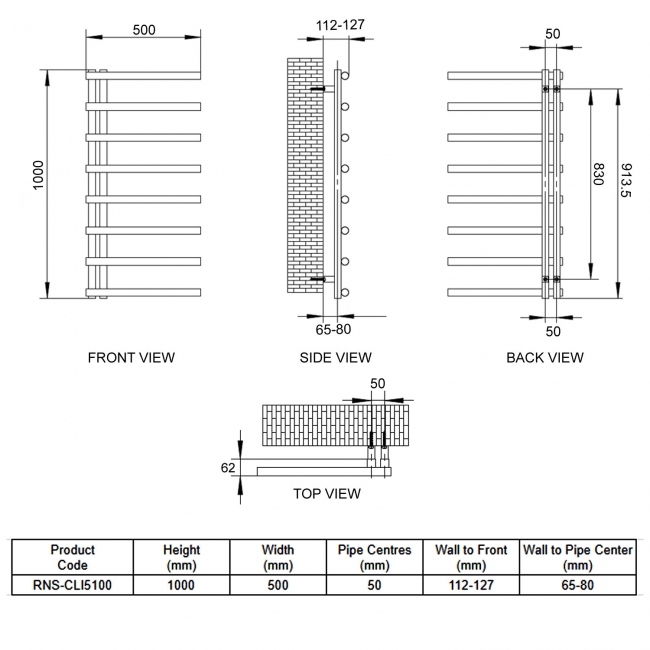 Reina Celico Designer Towel Rail 1000mm H x 500mm W Polished Stainless Steel