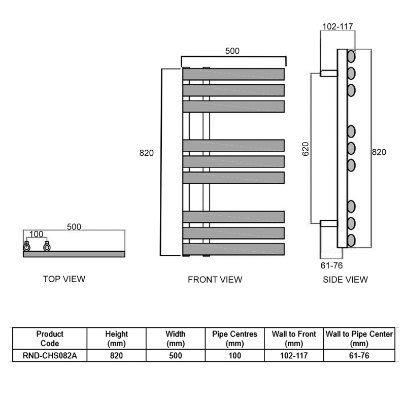 Reina Chisa Designer Heated Towel Rail 820mm H x 500mm W Anthracite