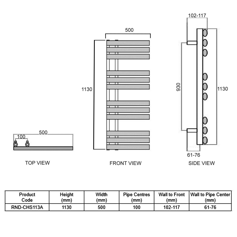 Reina Chisa Designer Heated Towel Rail 1130mm H x 500mm W Anthracite
