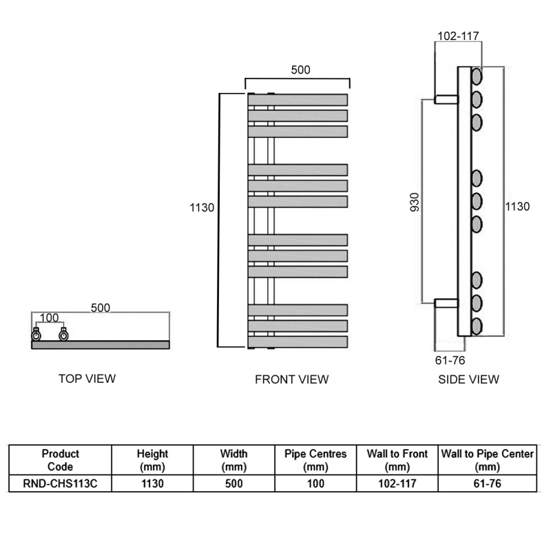 Reina Chisa Designer Heated Towel Rail 1130mm H x 500mm W Chrome