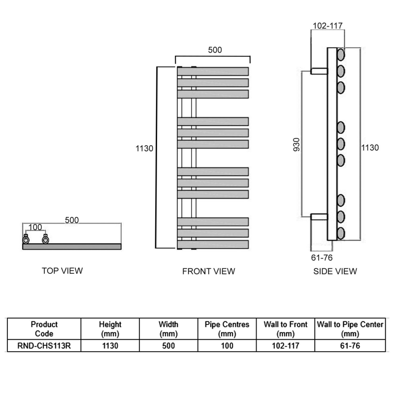 Reina Chisa Designer Heated Towel Rail 1130mm H x 500mm W RAL
