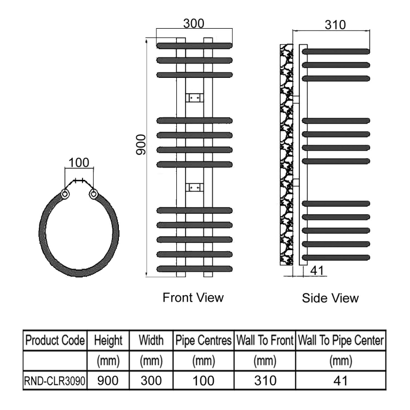 Reina Claro Designer Heated Towel Rail 900mm H x 300mm W Chrome