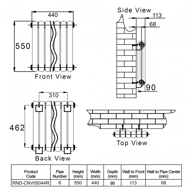 Reina Coneva Horizontal Designer Radiator 550mm H x 440mm W RAL