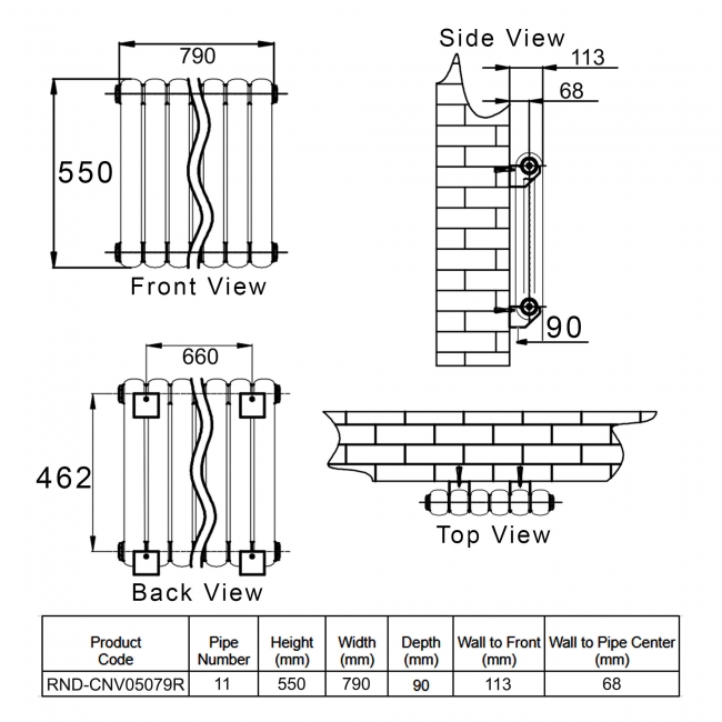 Reina Coneva Horizontal Designer Radiator 550mm H x 790mm W RAL