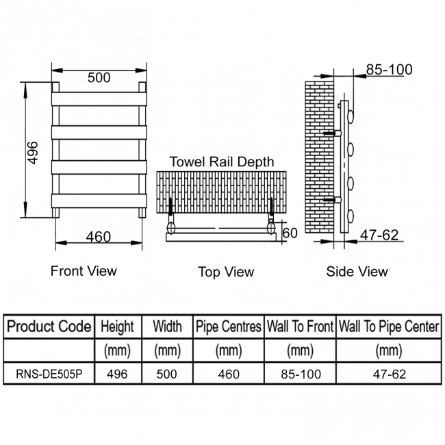 Reina Deno Designer Heated Towel Rail 496mm H x 500mm W Polished Stainless Steel