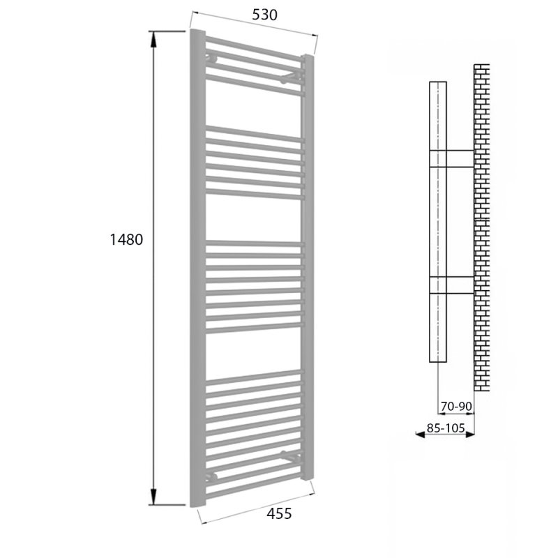 Reina Divale Straight Heated Towel Rail 1480mm H x 530mm W White