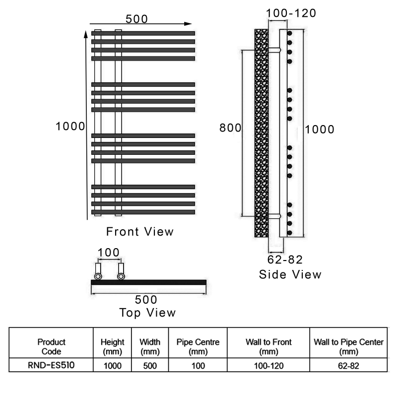 Reina Elisa Designer Heated Towel Rail 1000mm H x 500mm W Chrome