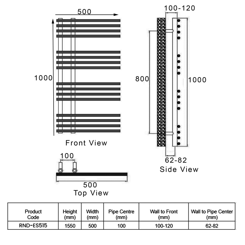 Reina Elisa Designer Heated Towel Rail 1550mm H x 500mm W Chrome