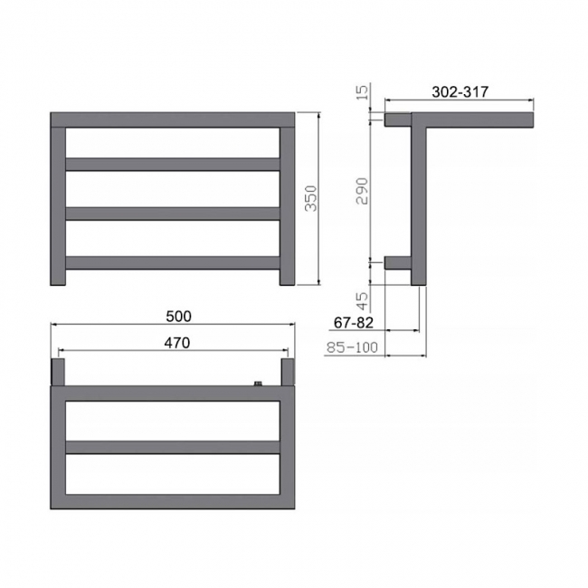 Reina Elvina Designer Heated Towel Rail 350mm H x 500mm W Chrome  | Dimension Image