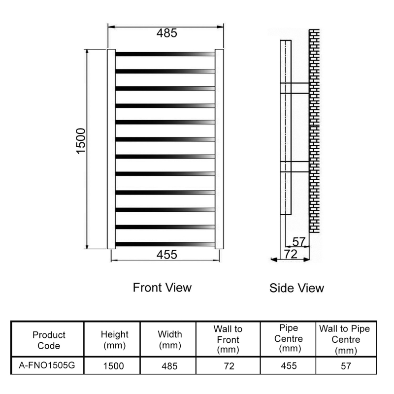 Reina Fano Designer Heated Towel Rail 1500mm H x 485mm W - Copper Satin