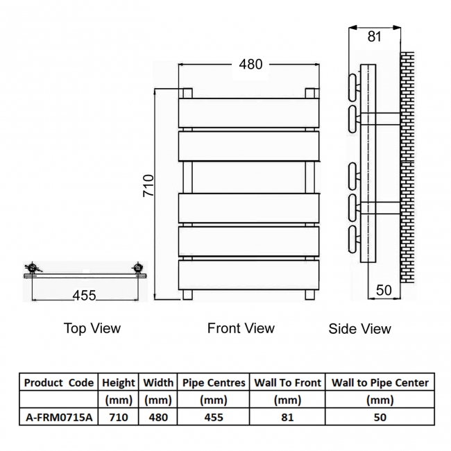 Reina Fermo Flat Panel Heated Towel Rail 710mm H x 480mm W Anthracite