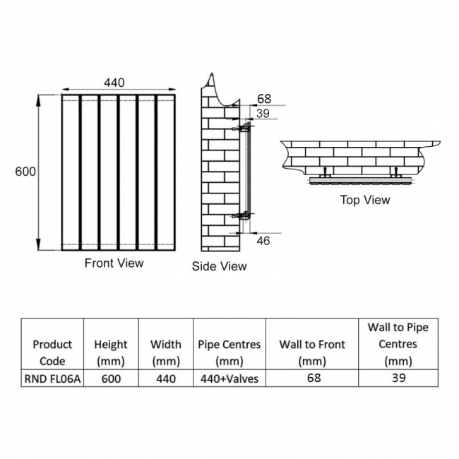 Reina Flat Single Designer Horizontal Radiator 600mm H x 440mm W Anthracite